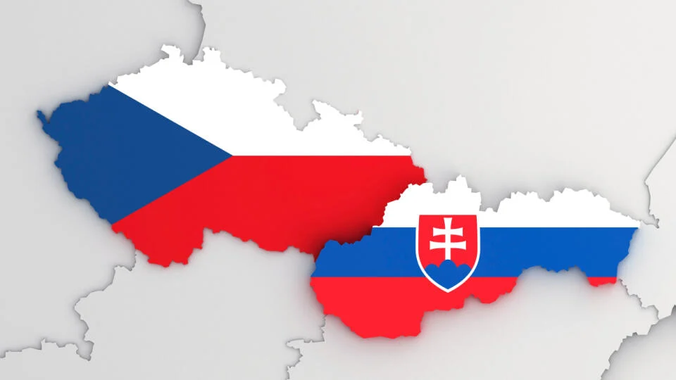 Map of Czech Republic and Slovakia with flags